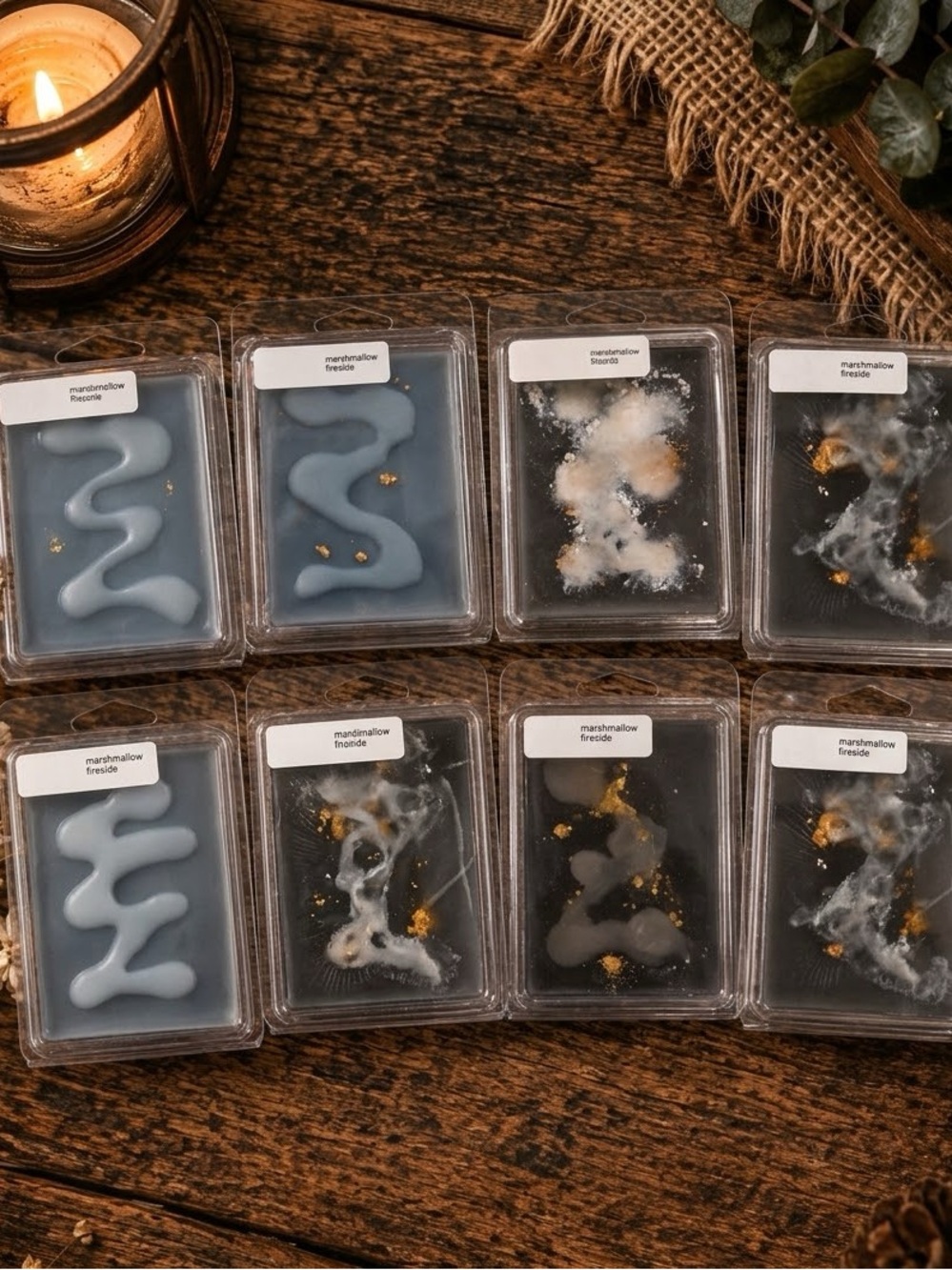Handmade Wax Melt Clamshell - Marshmallow Fireside Scented Wax Melts (8-Pack)